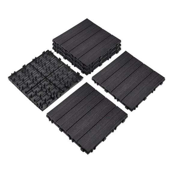 Design House 12" x 12" Interlocking Wood Composite Waterproof Deck Tiles, Modern Ebony Black, 6 Pack