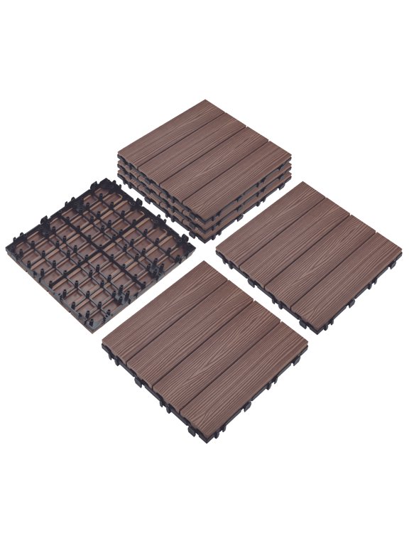 6-Pack Interlocking Wood Composite 12" x 12" Square Deck Tiles, Russet Canyon Brown