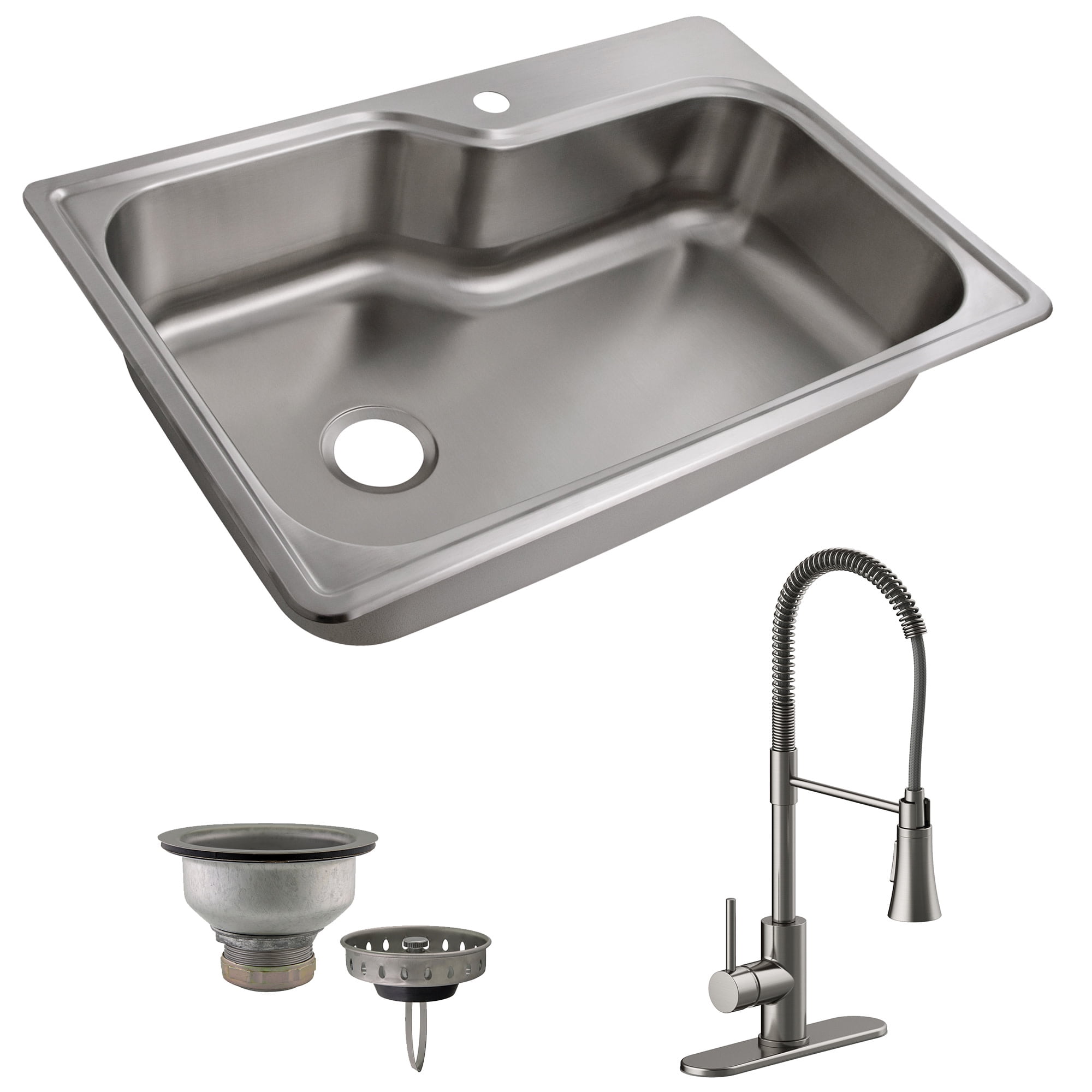 Design House Stainless Steel Kitchen Sink with Faucet/Drying/Rack Strainer