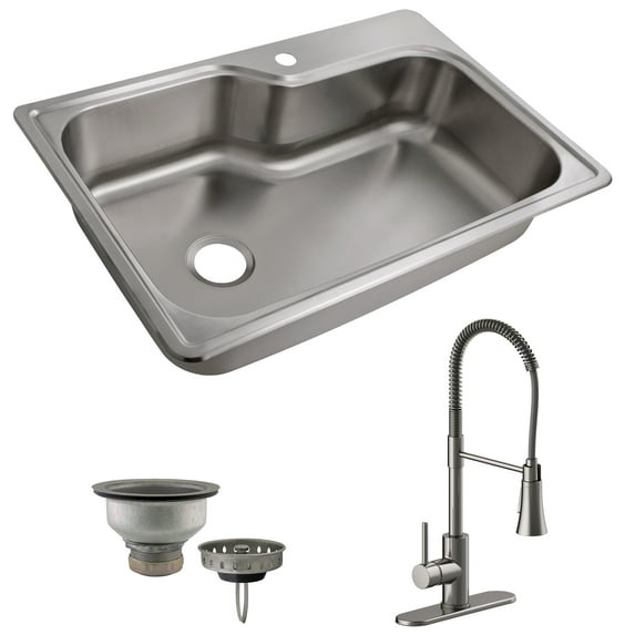 Design House Stainless Steel Kitchen Sink with Faucet/Drying/Rack Strainer