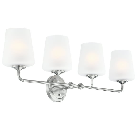 Stasia 33" Satin Nickel 4-Light Dimmable Vanity Light With Frosted Glass and Dual-Mount Option
