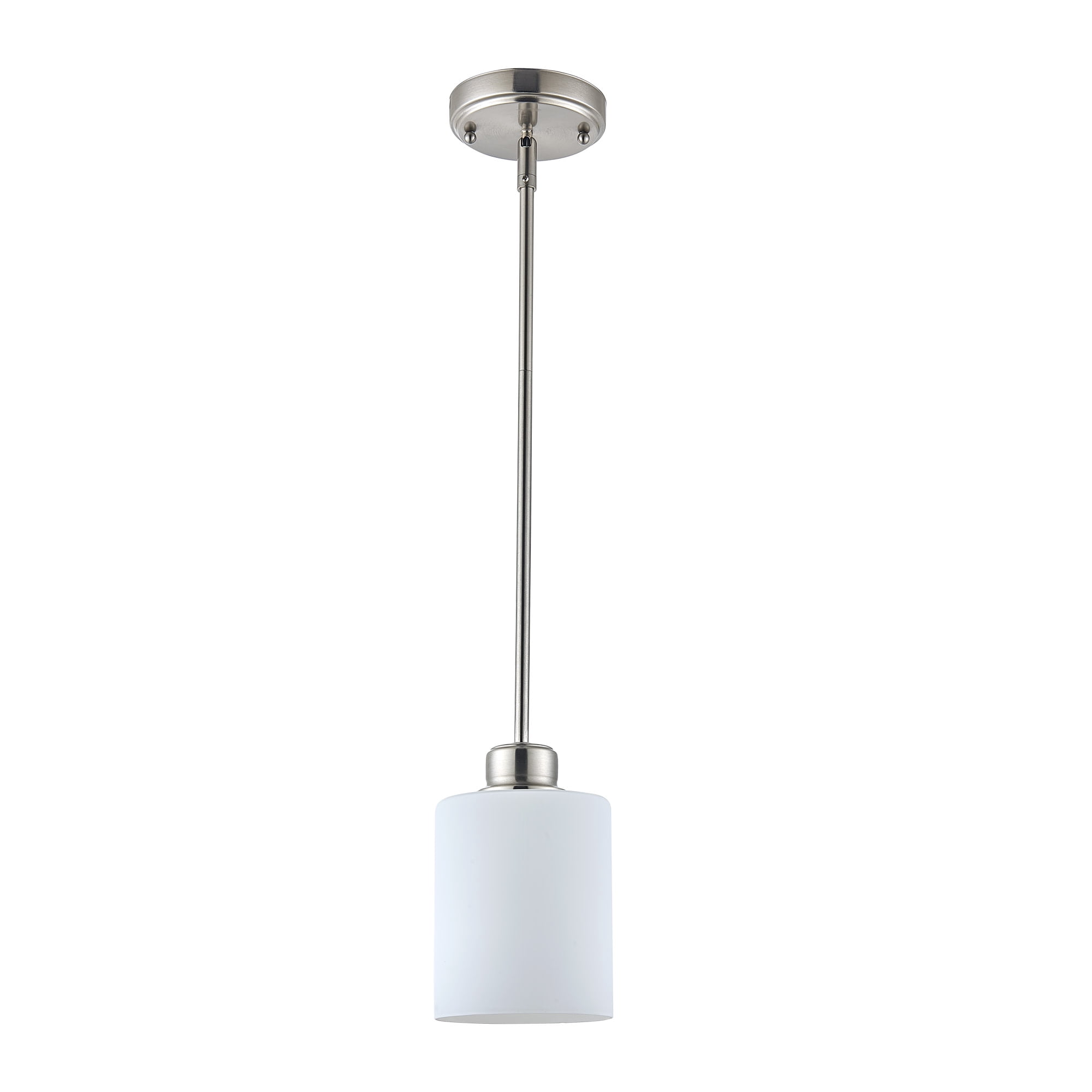 Satin Nickel Haddie 1-Light Mini Pendant, Dimmable with Frosted Glass Shade, Sloped Ceiling Compatible
