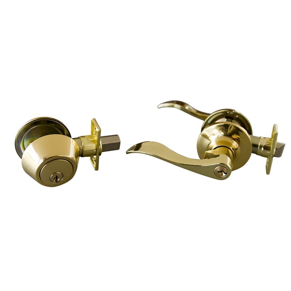 Design House Stratford 6-Way Latch Entry Door Lever and Deadbolt Combo in Polished Brass