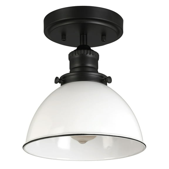 Design House Savannah Farmhouse 1-Light Indoor Semi-Flush Mount Ceiling Light, White/Matte Black