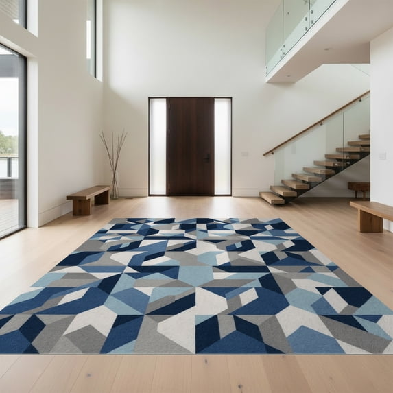 Design&I 2'x3' Ultra Soft Door Mat, Abstract Angular Block Structured ...