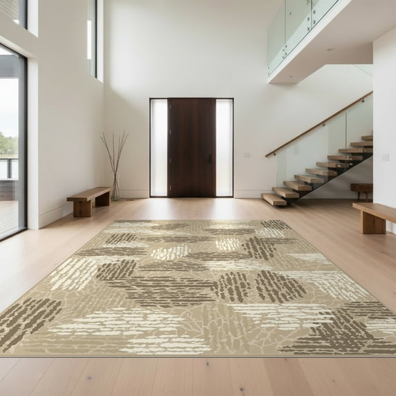 Design&I 2'x3' Ultra Soft Door Mat, Abstract Geometric Ash Berber Inspired Motifs Scattered Layout None Fluffy Washable Easy Care Indoor rug for Bedside Entryway