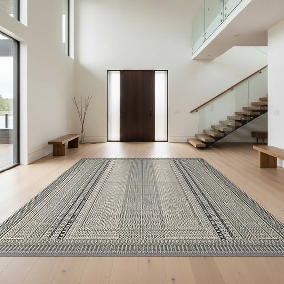 Design&I 2'x3' Ultra Soft Door Mat, Abstract Interlocking Lattice Modern Minimalist Border Design None Fluffy Washable Easy Care Indoor rug for Bedside Entryway
