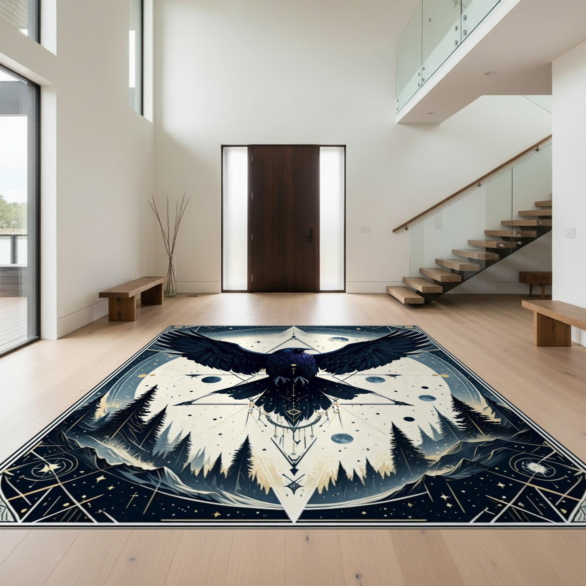 Rune Rug Design&I 2'x3' Ultra Soft Door Mat, Ancient Crow Pentagram Rune Circle ...