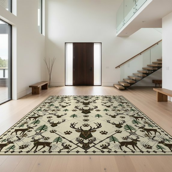 Design&I 2'x3' Ultra Soft Door Mat, Antler Border Print Tracks Motif Woodland Antlers Camo Hunting Flowing Dynamic None Fluffy Washable Easy Care Indoor rug for Bedside Entryway