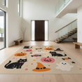thumbnail image 1 of Design&I 2'x3' Ultra Soft Door Mat, Beige Halloween Cats and Ghosts Playful Holiday Icons with Pumpkins Fluffy Washable Easy Care Indoor rug for Bedside Entryway, 1 of 3