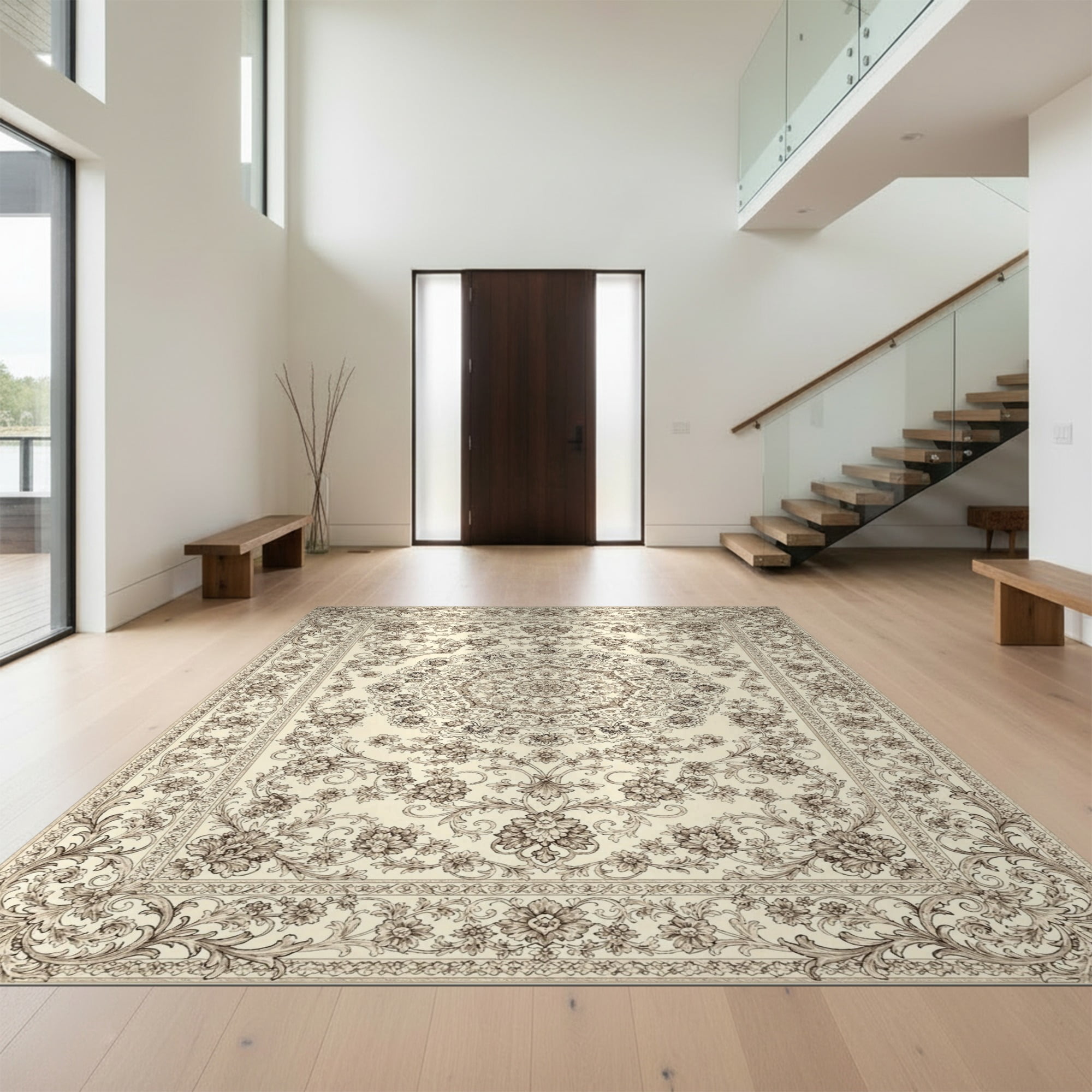 Design&I 2'x3' Ultra Soft Door Mat, Beige Yellow Border Motifs ...