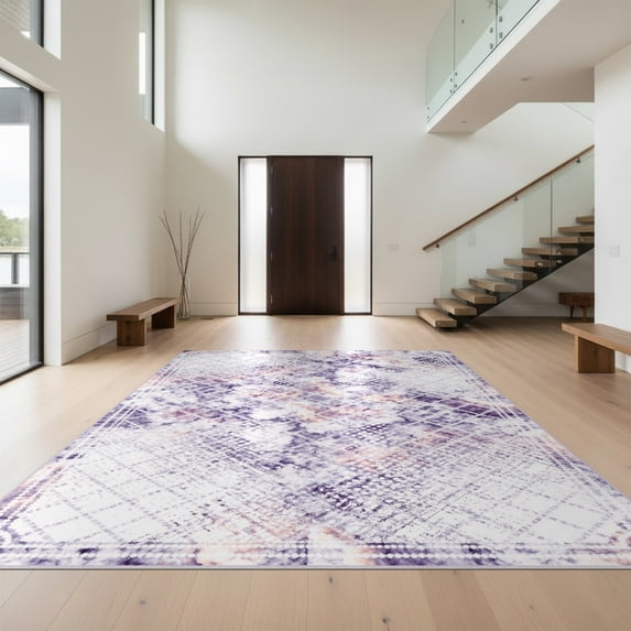 Design&I 2'x3' Ultra Soft Door Mat, Distressed Geometric Cloud Blend Fuzzy Gradient Border Design None Fluffy Washable Easy Care Indoor rug for Bedside Entryway