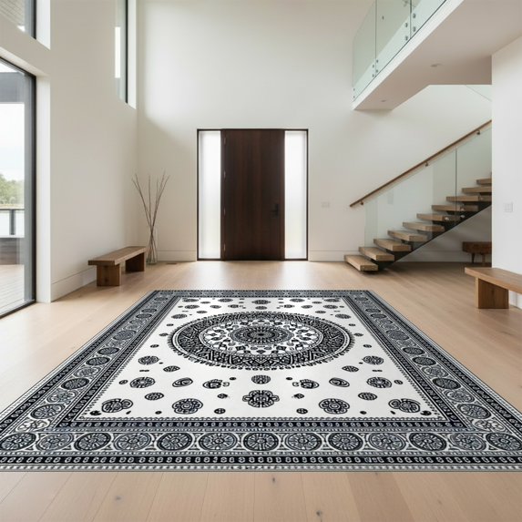 Design&I 2'x3' Ultra Soft Door Mat, Door Curved Border Interlocking Ring Decorative Front Boho Urg None Fluffy Washable Easy Care Indoor rug for Bedside Entryway