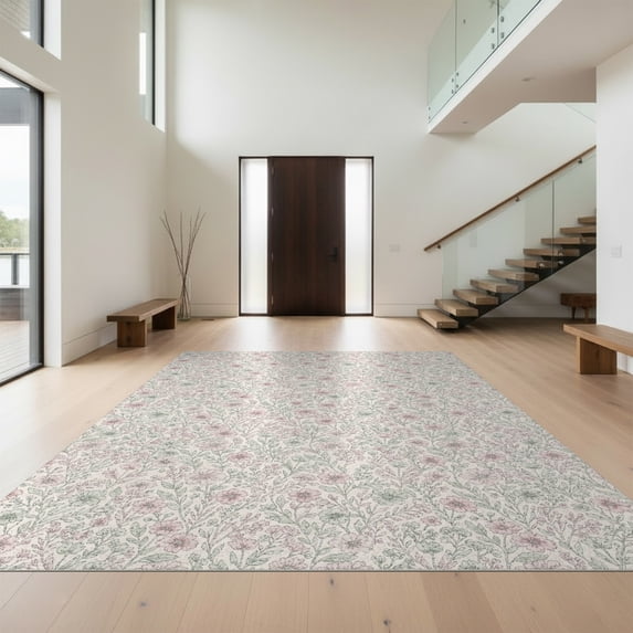 Design&I 2'x3' Ultra Soft Door Mat, Floral Cottage Botanical With Scattered Blooms And Sprigs Vintage Flowing None Fluffy Washable Easy Care Indoor rug for Bedside Entryway