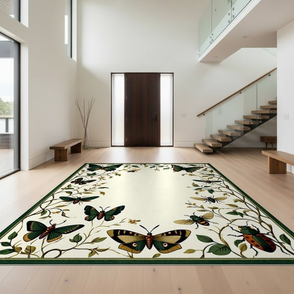 Geometric Border Rug Design Design&I 2'x3' Ultra Soft Door Mat, Geometric Vintage Butterfly Moth ...
