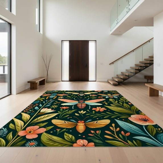 Geometric Border Rug Design Design&I 2'x3' Ultra Soft Door Mat, Geometric Whimsical Moth Beetle ...