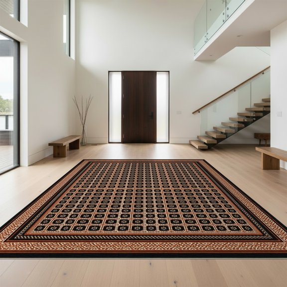 Design&I 2'x3' Ultra Soft Door Mat, Long Geometric Hallway Trellis Southwestern Motif Bordered Frame None Fluffy Washable Easy Care Indoor rug for Bedside Entryway