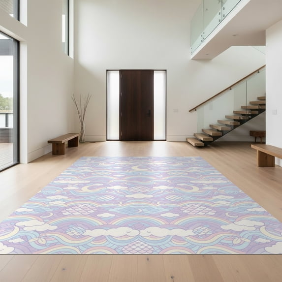 Design&I 2'x3' Ultra Soft Door Mat, Mermaid Wave Kawaii Motifs Scale Cute Starfish Border Purple Flowing Dynamic None Fluffy Washable Easy Care Indoor rug for Bedside Entryway