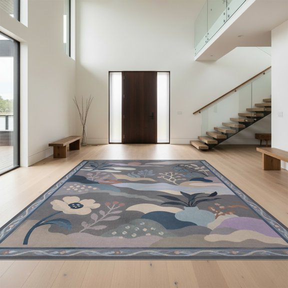 Design&I 2'x3' Ultra Soft Door Mat, Muted Gray Pastel Scenic Design Nature Inspired Abstract Landscape Fluffy Washable Easy Care Indoor rug for Bedside Entryway