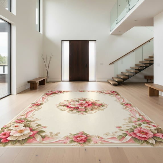Design&I 2'x3' Ultra Soft Door Mat, Ribbon Pink Center Piles Border ...