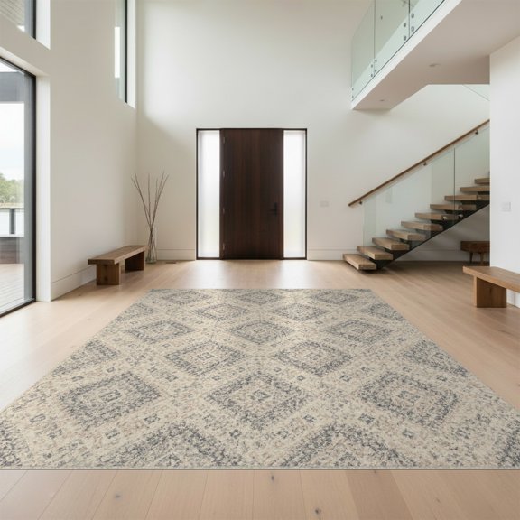 Design&I 2'x3' Ultra Soft Door Mat, Ru Front Vintage Motif Throw Geometric Repeating Door Entrance None Fluffy Washable Easy Care Indoor rug for Bedside Entryway