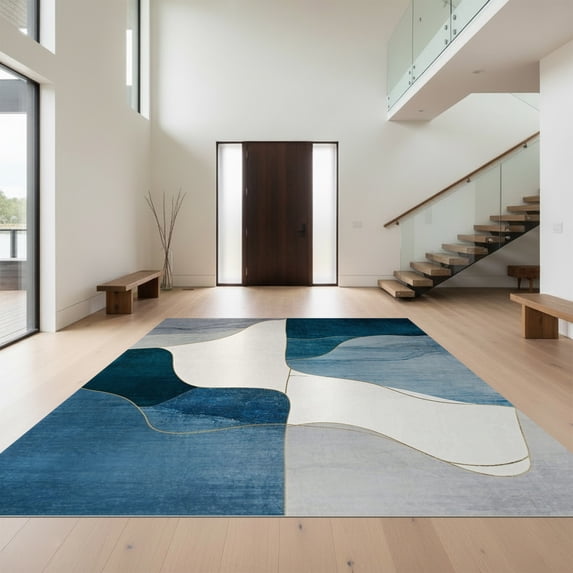 Design&I 2'x3' Ultra Soft Door Mat, Slate Blue Grey Abstract Design Flowing Brushstroke Marbled Watercolor Art Fluffy Washable Easy Care Indoor rug for Bedside Entryway