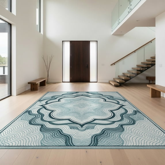 Design&I 2'x3' Ultra Soft Door Mat, Themed Abstract Beachy Nautical Wave Center Theme Aesthetic Ocean Flowing None Fluffy Washable Easy Care Indoor rug for Bedside Entryway