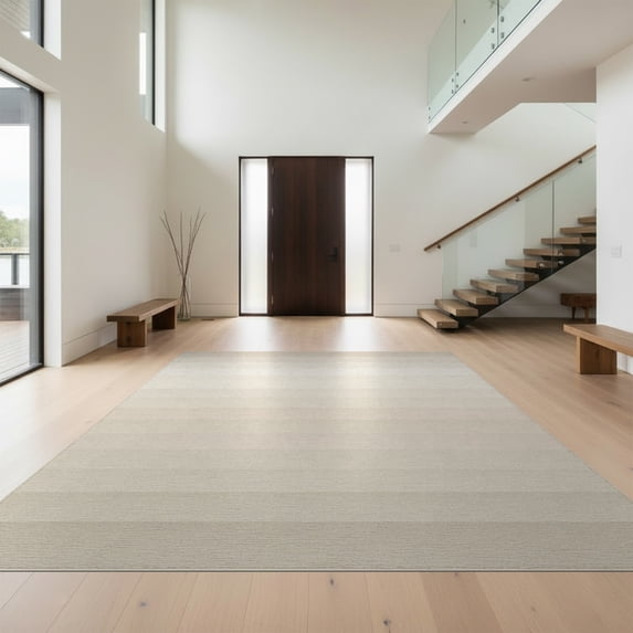 Design&I 2'x3' Washable Accent Rug Beige Cream Faded Horizontal Stripes Minimalist Banded Neutral for Kitchen, Pet Station, Friendly & Non-Slip Built-In Grip
