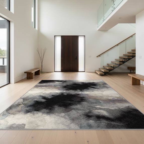 Design&I 2'x3' Washable Accent Rug Large Painterly Under Asymmetrical Balance Edges Abstract Playroom for Kitchen, Pet Station, Friendly & Non-Slip Built-In Grip