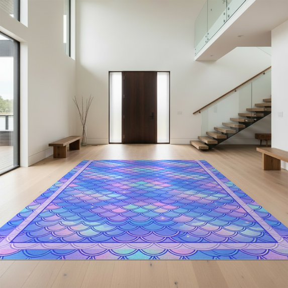 Design&I 2'x3' Washable Accent Rug Pet Friendly & Non-Slip Built-In Grip Kawaii Aesthetic Ombre Scale Cute Starfish Border Purple Mermaid Refined for Kitchen, Station