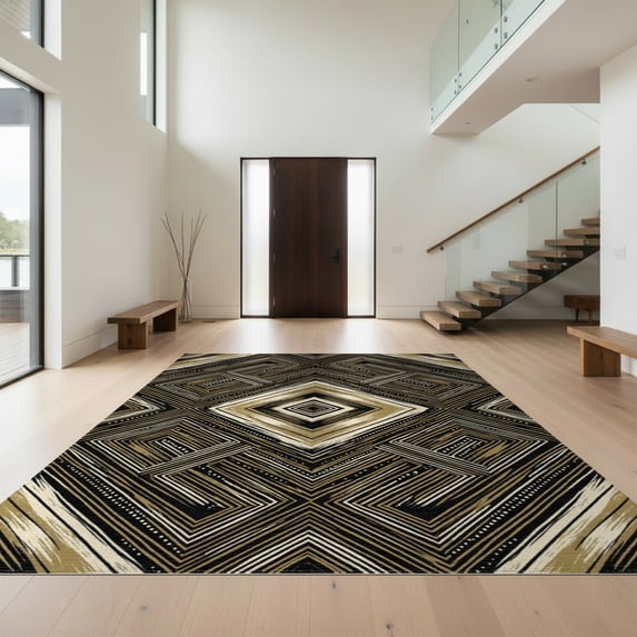 Design&I 2'x3' Washable Accent Rug Transitional Abstract Design With Faded Distressed And Balanced Motifs for Kitchen, Pet Station, Friendly & Non-Slip Built-In Grip