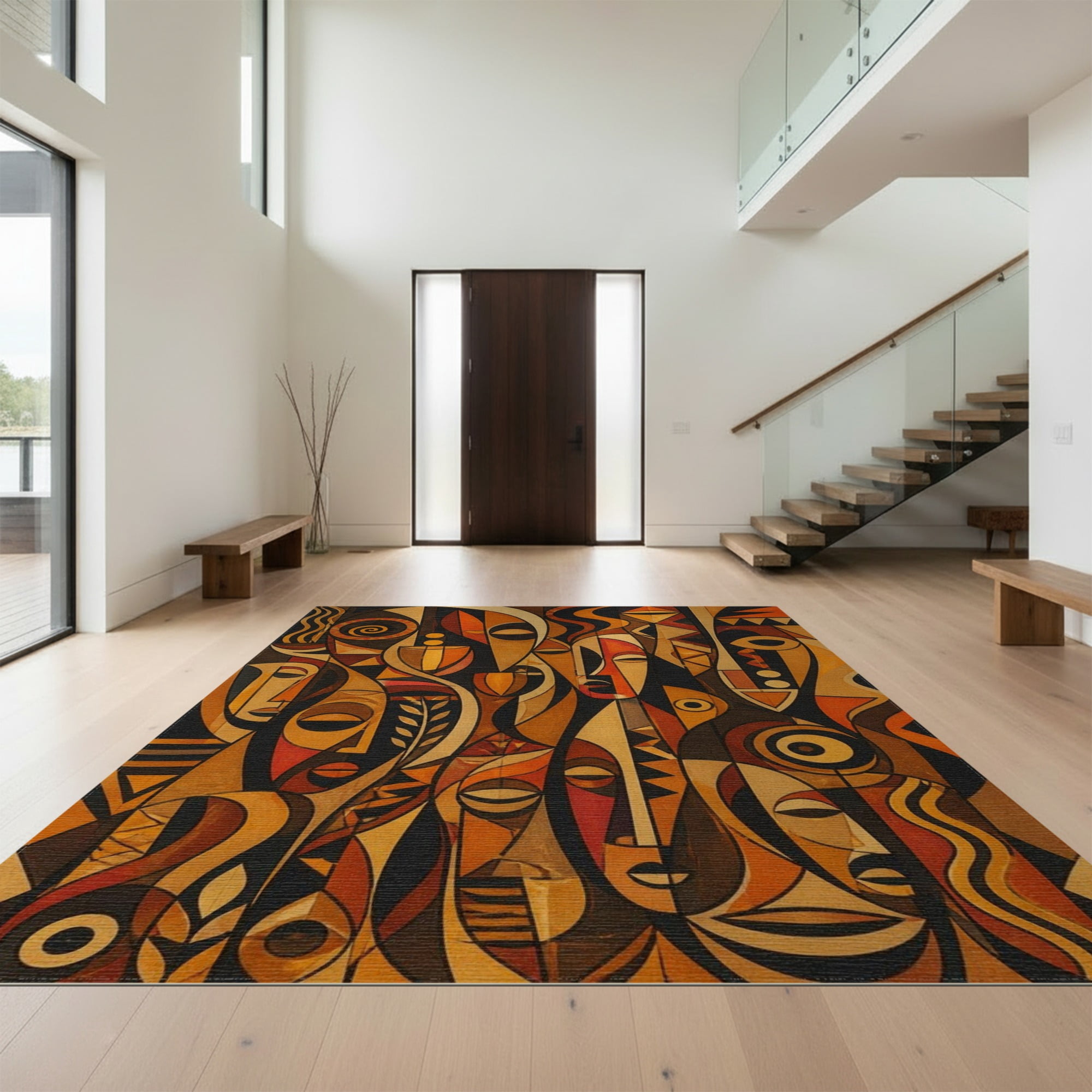 Design&I 2'x3' Washable Accent Rug Warm Earth Tones Abstract Faces ...