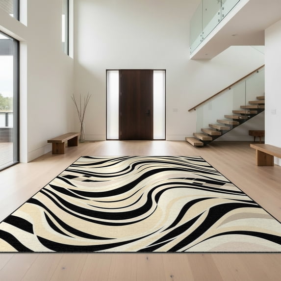 Design&I 2'x3' Washable Doormat Ultra-Thin & Non-Slip Skid-Resistant Abstract Monochrome Flow Lightweight Contemporary Minimalist for Entryway, Indoor