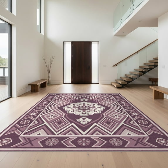 Design&I 2'x3' Washable Doormat Ultra-Thin & Non-Slip Skid-Resistant Purple Decorative Para Artwork Crisp Details Bedside Alfombras for Entryway, Indoor