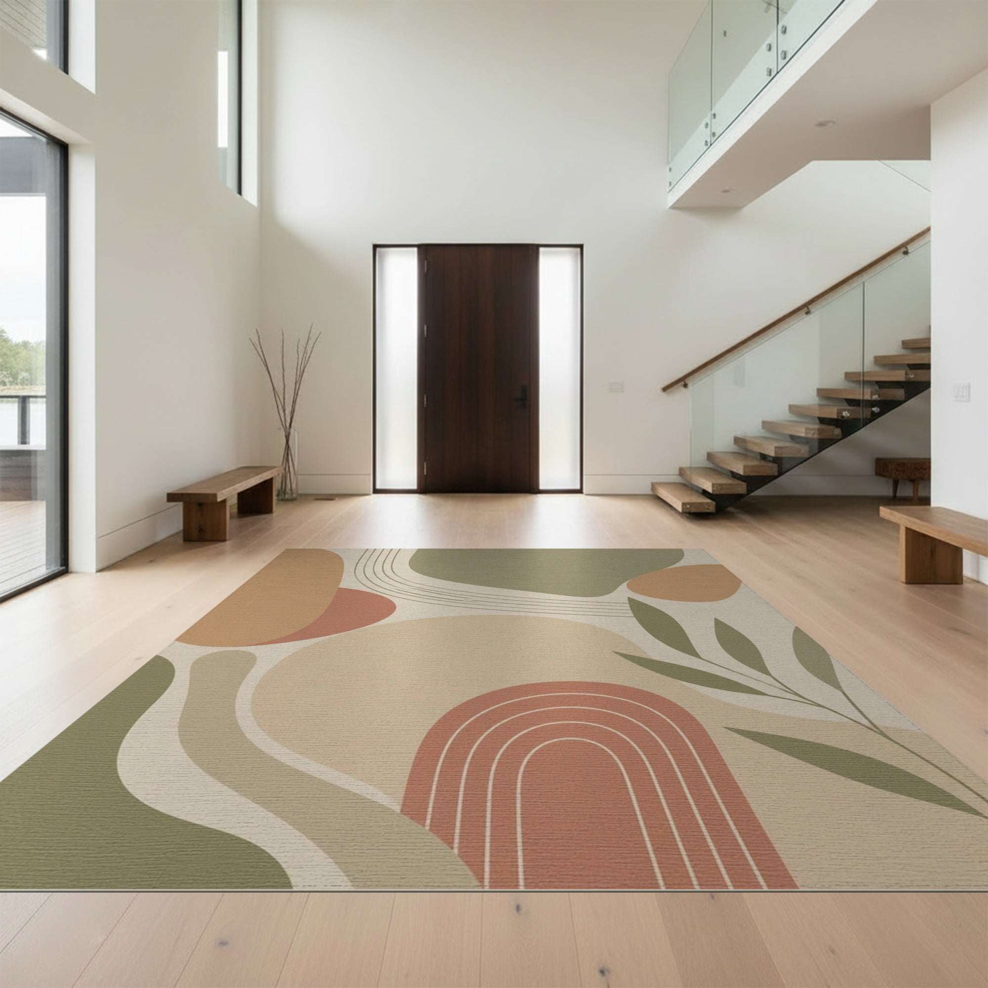 Design&I 2'x3' Washable Throw Rug Earthy Tones Abstract Geometric ...