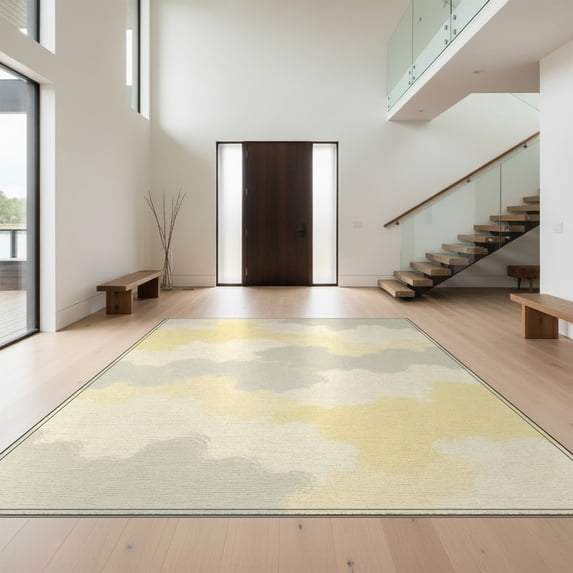 Design&I 2'x3' Washable Throw Rug Low Profile Daily Traffic Ready Accent Abstract Rgu Formations Interlocking Shapes Minimalist Layout for Hallway, Laundry Room