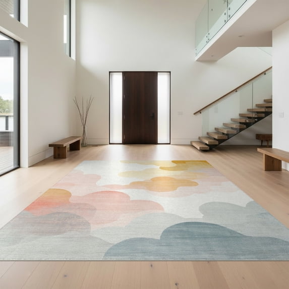 Design&I 2'x3' Washable Throw Rug Low Profile Daily Traffic Ready Accent Abstract Watercolor Rgu Plush Pastel Gradient Large Classroom for Hallway, Laundry Room