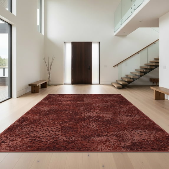 Design&I 2'x3' Washable Throw Rug Low Profile Daily Traffic Ready Accent Boho Abstract Distressed Tonal Faded Plush Minimalist Detailing Solid Flowing for Hallway, Laundry Room