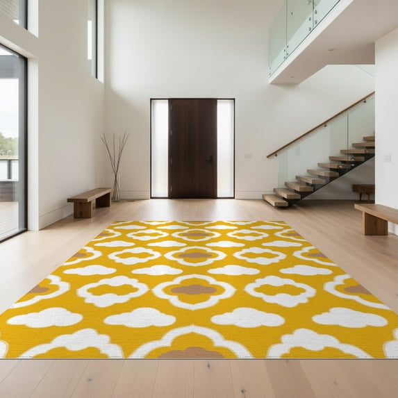 Design&I 2'x3' Washable Throw Rug Low Profile Daily Traffic Ready Accent Boho Mosaic Grid Shapes Geometric Large Classroom Abstract Plush Refined for Hallway, Laundry Room