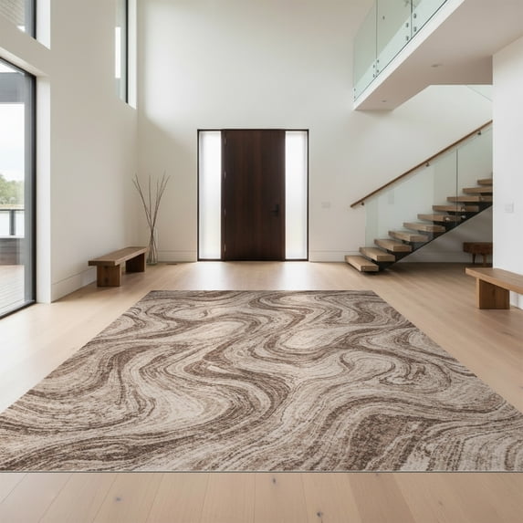 Design&I 3'x5' Ultra Soft Throw Mat, Abstract Ash Veined Ribbons Flowing Curves Balanced Berber Neutral None Fluffy Washable Easy Care Indoor rug for Bedside Hallway
