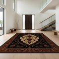 thumbnail image 1 of Design&I 3'x5' Ultra Soft Throw Mat, Black Red Elegant Floral Symmetry Design Intricate Blossoms and Vines with Classic Border Fluffy Washable Easy Care Indoor rug for Bedside Hallway, 1 of 7