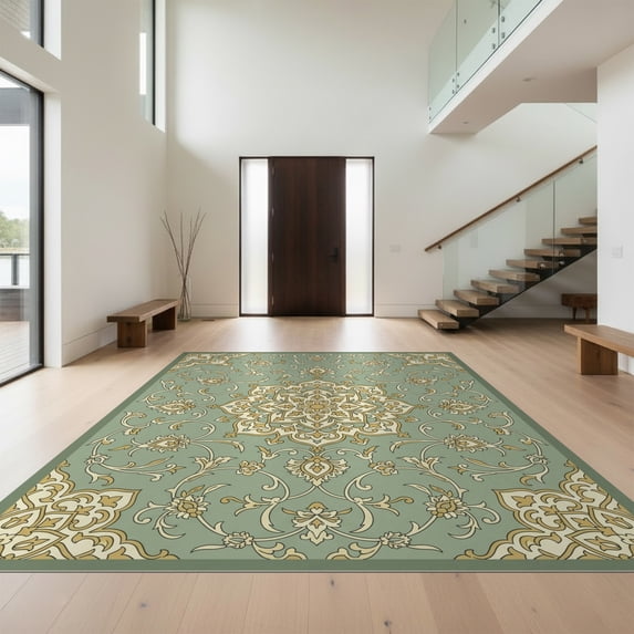 Design&I 3'x5' Ultra Soft Throw Mat, Circular Traditional Motif Round Intricate Decorative Circle None Fluffy Washable Easy Care Indoor rug for Bedside Hallway