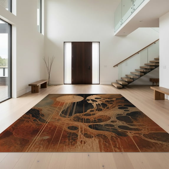 Design&I 3'x5' Ultra Soft Throw Mat, Earthy Tones Abstract Skull Art Surreal Dripping with Cosmic Fluffy Washable Easy Care Indoor rug for Bedside Hallway