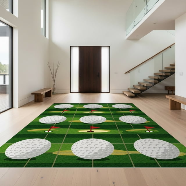 Design&I 3'x5' Ultra Soft Throw Mat, Fairway Greens Pin Motif Dimpled ...