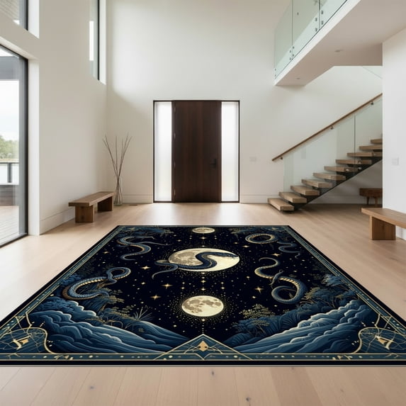 Design&I 3'x5' Ultra Soft Throw Mat, Mystical Snake Celestial Moon Astral Border Gothic Witchy Design None Fluffy Washable Easy Care Indoor rug for Bedside Hallway