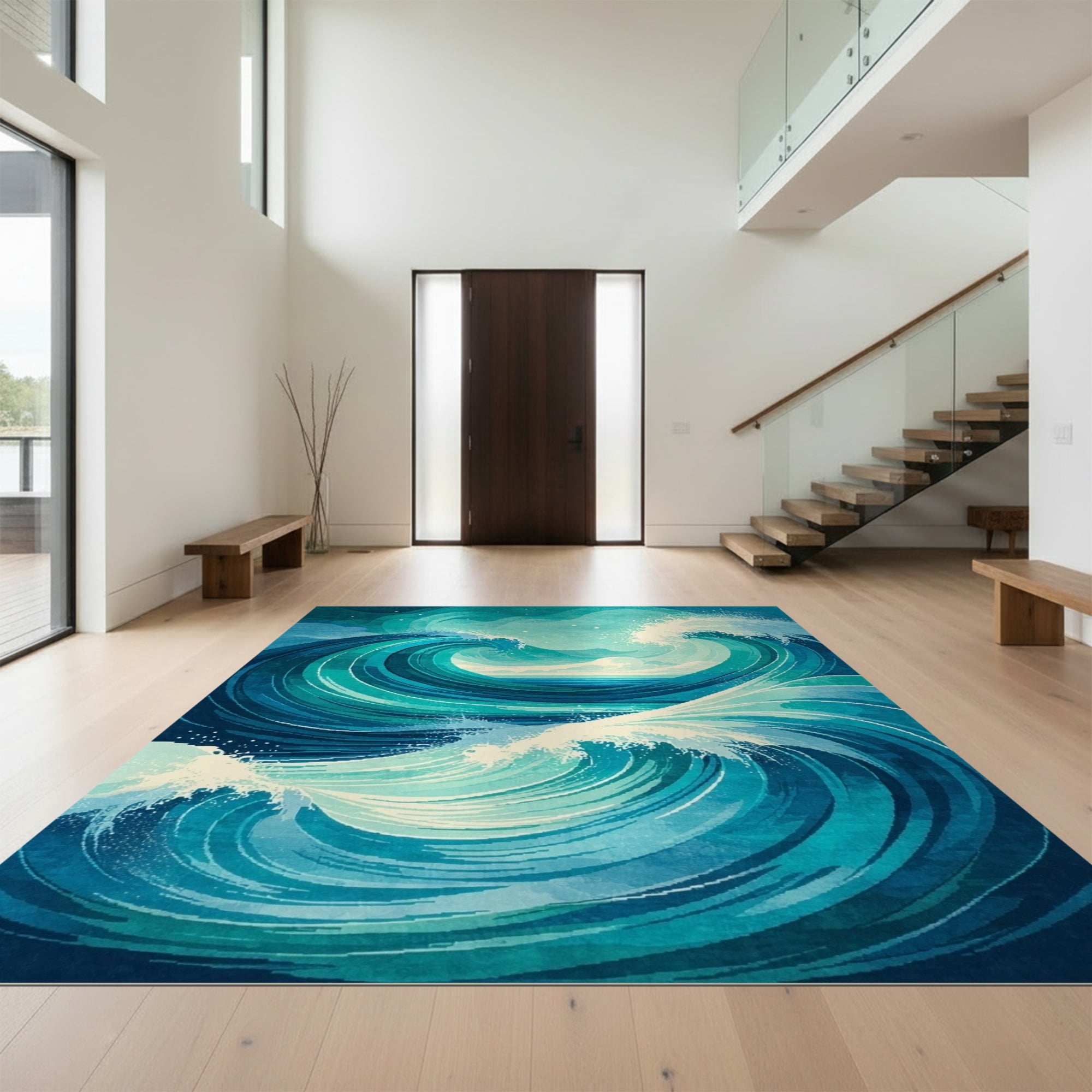 Design&I 3'x5' Ultra Soft Throw Mat, Navy Blue Inspired Ocean Wave ...