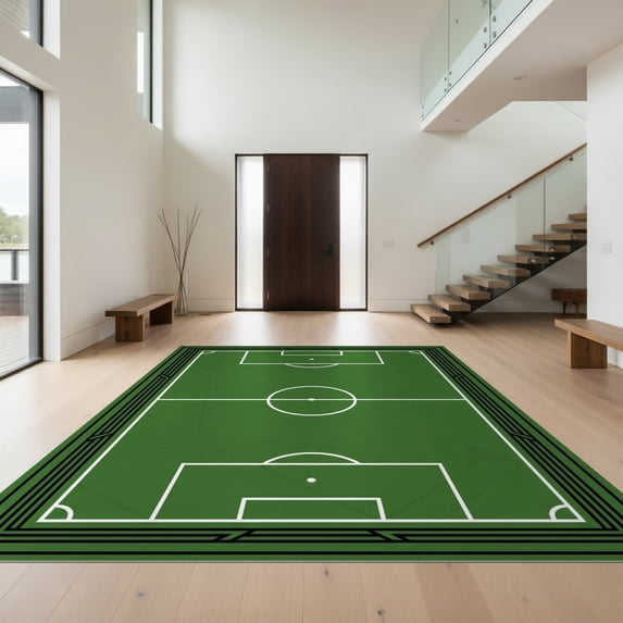 Design&I 3'x5' Ultra Soft Throw Mat, Penalty Detail Arc Border Door Center Goal Soccer Field Print Playful Expressive None Fluffy Washable Easy Care Indoor rug for Bedside Hallway