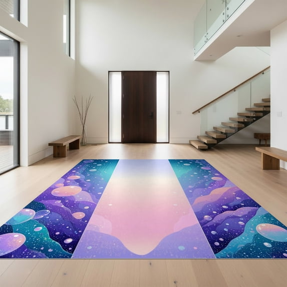 Design&I 3'x5' Ultra Soft Throw Mat, Purple Mermaid Kawaii Ombre Pearl Bubble Border Scale Cute Starfish None Fluffy Washable Easy Care Indoor rug for Bedside Hallway