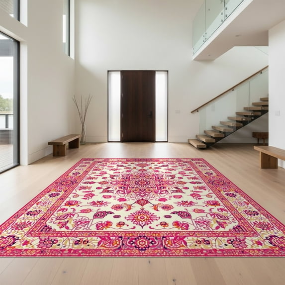 Round Rug Designs Design&I 3'x5' Ultra Soft Throw Mat, Round Paisley Pink Petal Circle ...
