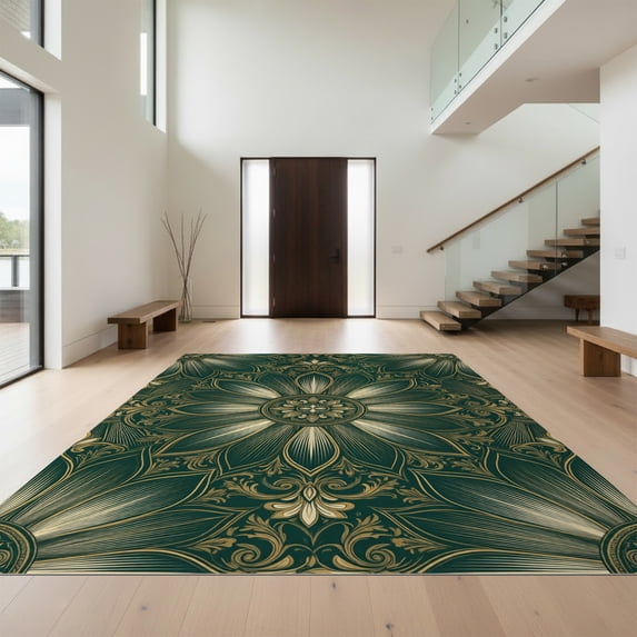 Design&I 3'x5' Ultra Soft Throw Mat, Round Symmetrical Circle Motif Intricate Framing Dining Table None Fluffy Washable Easy Care Indoor rug for Bedside Hallway
